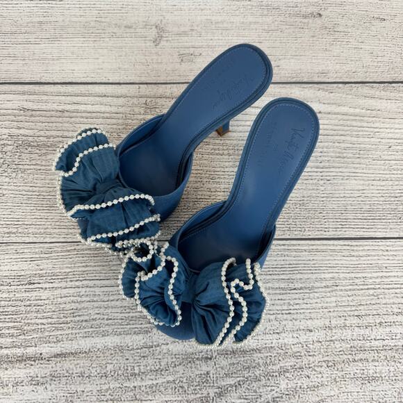 Venita Aspen For Gianni Bini Harlow Blue Ruffle Pearl Bow Heels Size 9 - Picture 8 of 10